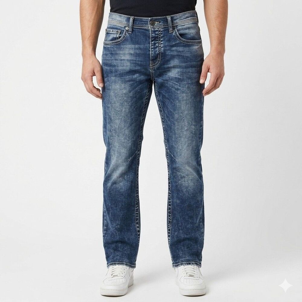 BKE Jake Straight Blue Jeans Men's 33R 33x32 Medium Washed Denim Button Fly